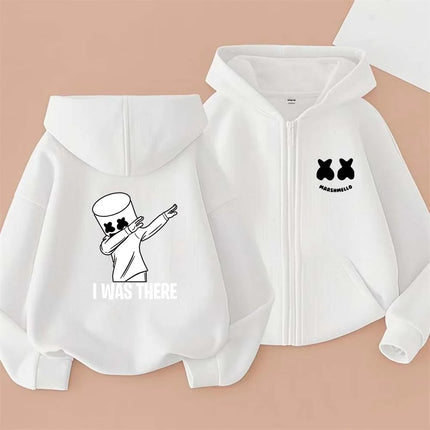 DJ Marshmello Print Kids Spring Autumn Pullover Zipper Hooded Sweatshirts 2-13 Years Boys Girls Fashion Casual Top Clothing