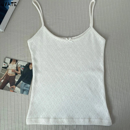 Sweet Floral Print Eyelet Bow Cropped Vests Women Cotton Casual Slim Lace Trim Tank Tops Vintage Preppy Style Cute Camisole Y2K