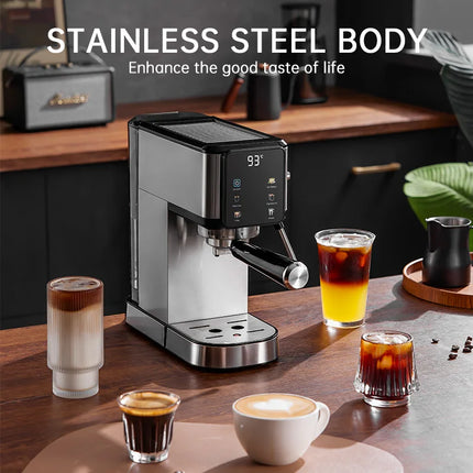20Bar semi-automatic Italian coffee machine, ultra-thin espresso machine, LED multi-functional display, cappuccino/latte