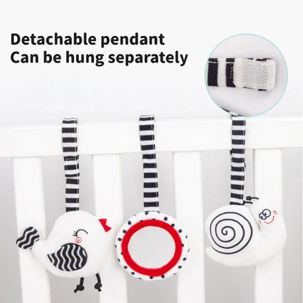 Car Seat Infant Spiral Activity Hanging Toy Newborn Crib Mobile Music Cute Plush Fox Black White Sensory Toy Travel Activity Toy
