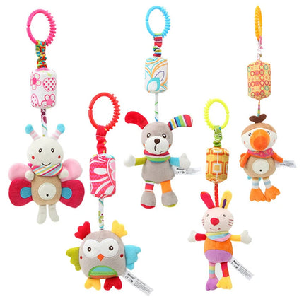 Baby Hanging Rattle Toys Sensory Soft Learning Toy Cartoon Animal Stuffed Bed Bell Toy Infant Development Handle Toy 0-24 Months