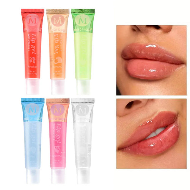 6/12Pcs Fruity Watery Glossy Lip Gloss Set VE, Rosehip, Argan, Mint, Aloe, Coconut Flavor Clear Lip Oil Moisturizing Lip Plumpin