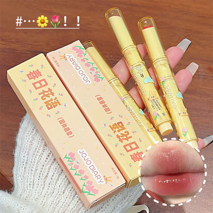 Spring Blossom Mirror Solid Lip Gloss Hydrating Mirror Water Gloss Lipstick Long-Lasting Moisturizing Non-Stick Cup Lip Cosmetic
