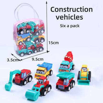 6Pcs/set Pull Back Car Toy Set Mini Inertial Engineering Vehicles for Kids Cartoon Cute Style Play Vehicles Children Gifts TMZ