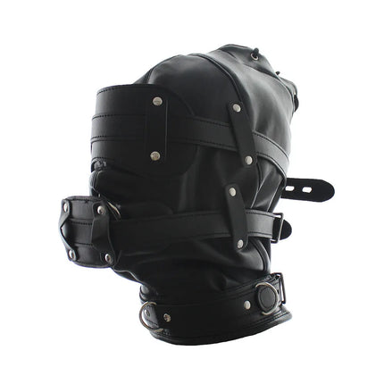 PU Leather BDSM Bondage Hood Sensory Deprivation Mask With Blindfold Removable Dildo Gag Lockable Head Harness Sex Toys  Couples