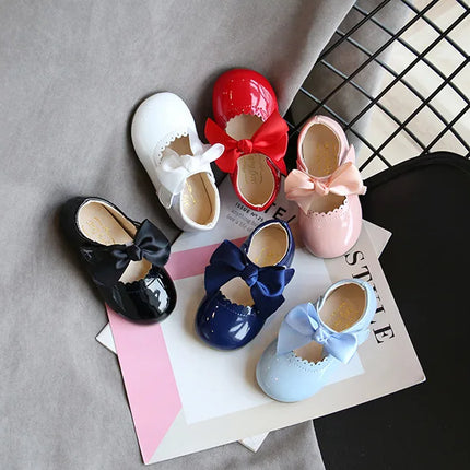 Toddlers Girls Shoes Children's Flats PU Patent Leather Kids Dress Shoes Soft Cute Princess Sweet With Butterfly-knot Bowtie New