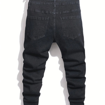 Men's Ripped Denim Jeans for Man High Stretch Skinny Biker Pants Casual Slim Fit Trousers with Patchwork Embroidery Streetwear