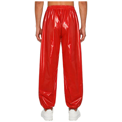 Mens Shiny Baggy Glossy Pants Y2K Drawstring Waist Trousers Elastic Waistband Side Pockets TrackHip Hop Y2K Pants Streetwear
