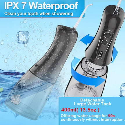 Oral Irrigator Portable Dental Water Flosser Rechargeable Water Jet Floss Tooth Pick 5 Jet Tips  8 Modes large capacity 400ml