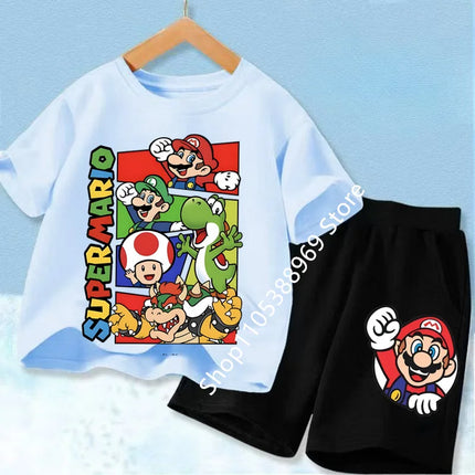 Summer Kids Clothing Sets Super Marios Cartoon Print Short Sleeve T-Shirt Casual Shorts Soft Outfits For Baby Boys Girls