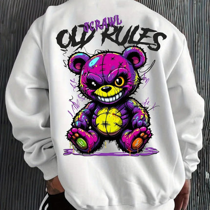 European and American men's autumn fashion teddy bear letter print soft and comfortable long sleeved hoodie outdoor street top
