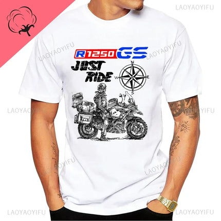 Motorcycle O-Neck Printed T-Shirt Short Sleeve Cotton Tee Case for R1200GS R1250 GS Adventure TShirt Overlander Ride Travel Tops