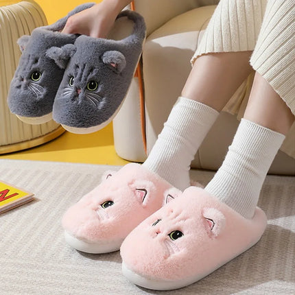 2024 New Cute Cat Slippers Fluffy Furry Women Home Slippers Men Winter Plush Slides Indoor Fuzzy Slippers Lovely Cotton Shoes