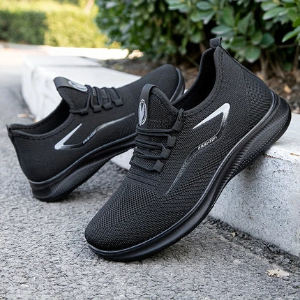 Breathable Lightweight Men's Knit Sneakers Slip Resistant Training Shoes for Running Basketball Black White Sports Shoes PU Sole