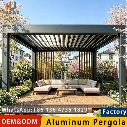 Aluminum Electric Louvred Gazebo, Bioclimatic Pergola 5x3 4x5 Custom Outdoor Garden Structure for Villa Home