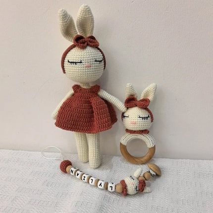 Baby Pacifier Clip Crochet Sheep Handbell Teething Rattle Dummy Chain Boy Girl Unisex Teether Infant Shower Gift