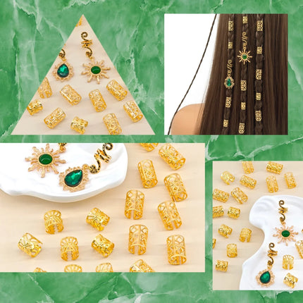 22pcs Golden Mixed Dreadlocks Set Street Party Little Braid Accessories For Women Braids Mixed 6 Patterns Hair Rings