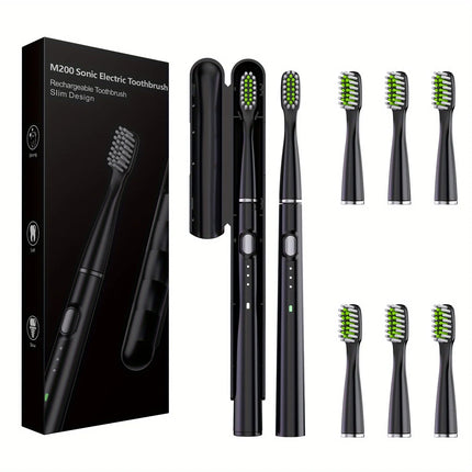 Portable USB Rechargeable Sonic Electric Toothbrush 5 Modes with 6 Heads 30 Days Battery IPX7 Waterproof Travel Case Adults