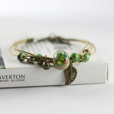 Forest Series Plant hand-kneaded Ceramic Adjustable DIY Bracelet For Women Gift Jewelry Wholesale #CZ501