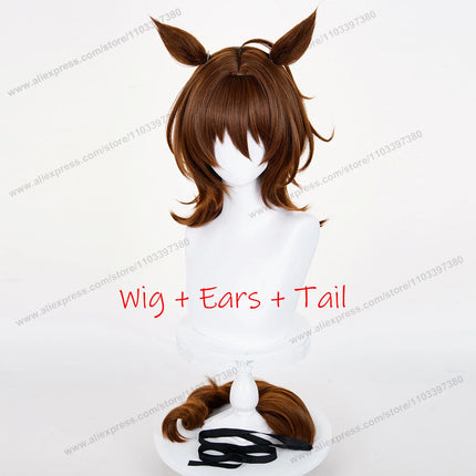Agnes Tachyon Cosplay Wig 43cm Short Mixed Brown Women Wigs Anime Cosplay Wig Halloween Heat Resistant Synthetic Hair