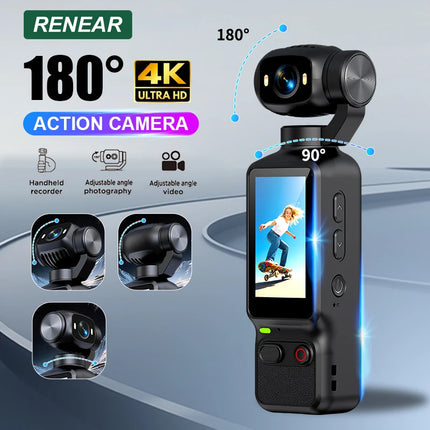 Portable HD 4K Action Camera Manual 90 180 Degree Rotation For YouTube Vlog Video Recording Record Life Handheld Action Camera