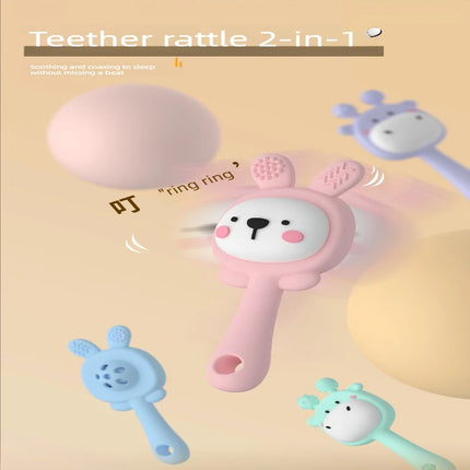 Food-Grade Silicone Baby Rattle Toy Set (Big Kangaroo, Bunny & Deer), Biteable for Baby Grasping Training