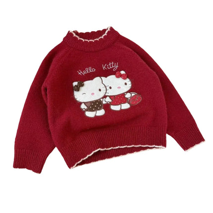 Sanrio Hello Kitty Spring Winter Girls Versatile Sweater Knitted Thermal Casual Layering Top Jumper Pullover Kawaii Kids Clothes