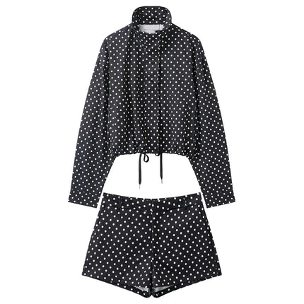 HH Woman Autumn Long Sleeves Turtleneck Zipper With Pockets Drawstring Casual Coats Women Fashion Polka Dot Printed Jacket