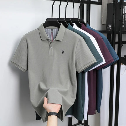 100% pure cotton men's breathable short-sleeve T-shirt, high-end luxury brand embroidered loose casual summer business polo shirt