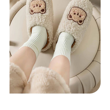 Cute Bear Fluffy Slippers Warm Plush House Shoes for Women and Men