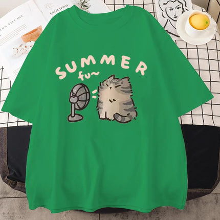 Korean Version Retro Minimalist Cat Printed Summer T-shirt Casual Loose Couple Thin Short Sleeves Women Men T Shirts
