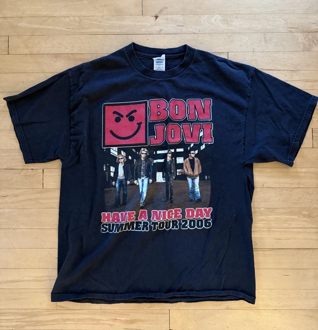 Vintage Top Rock Punk Band Print Top BON JOVI Short Sleeve Y2K Hip Hop Tee Casual Loose Streetwear Sport Oversized Top Unisex