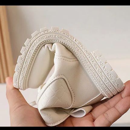 2024 Autumn New Children Ankle Boots for Girls White Fashion Leather Shoes Student Non Slip Short Boots Versatile Kids Shoes
