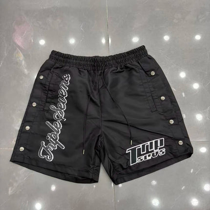 Red Triple Sevens Side Slit Button Placket Shorts Pockets 7S Logo Jorts Men Women Casual Drawstring Waterproof Loose Shortpants