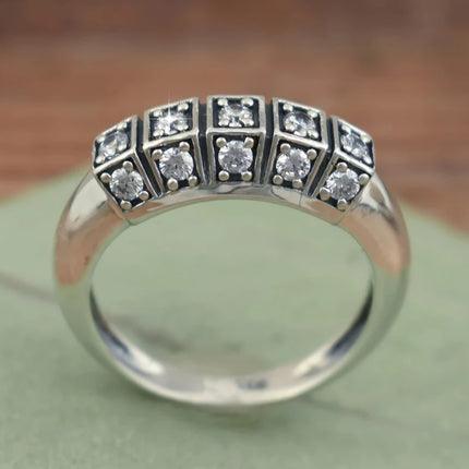 6-10 Size Fashionable and Simple Inlaid Zircon Geometric Ring, Women's Retro and Trendy Holiday Party Accessories and Gifts