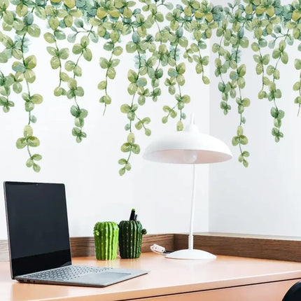 Home Decoration Gift Green Plant Vine Wall Stickers Eucalyptus Leaves Decal Self-adhesive Mural Art Bedroom Ornament