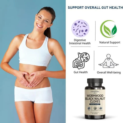 Wormwood Black Walnut Clove - Herbal Supplement for Gut Cleanse Detox and Digestive Well-Being