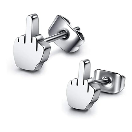 Stainless Steel Black Middle Finger Up Women Men Ear Jewelry Studs Earring Vintage Punk Cool Gold Silver Plated Серьги Женские