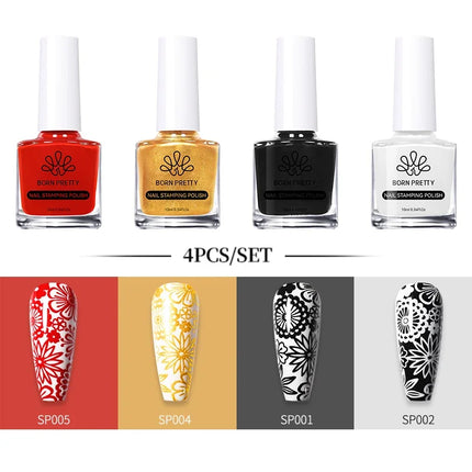 BORN PRETTY 4/6/8pcs Black White Nail Stamping Polish Varnish Set Kits Gold Silver for Nail Art Plates Stamp Oil Stamping Series