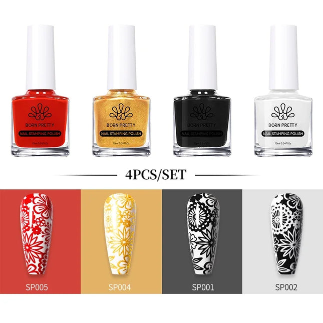 BORN PRETTY 4/6/8pcs Black White Nail Stamping Polish Varnish Set Kits Gold Silver for Nail Art Plates Stamp Oil Stamping Series