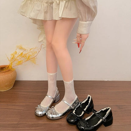 Silvery Women Mary Jane Shoes Elegant Patent Leather Wedding Party Thick Heel Shoes Spring Autumn Concise Zapatos De Mujer
