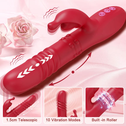 Powerful Rabbit Vibrator For Women G Spot Telescopic Rotating Clitoris Vagina Stimulator Female Masturbator For Adult Sexy Toys