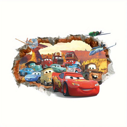 1 Disney Cars 3D Wall Sticker - Lightning Mcqueen and Racing Theme, Decals Suitable for Bedroom Decoration, Self-Adhesive Playful Design