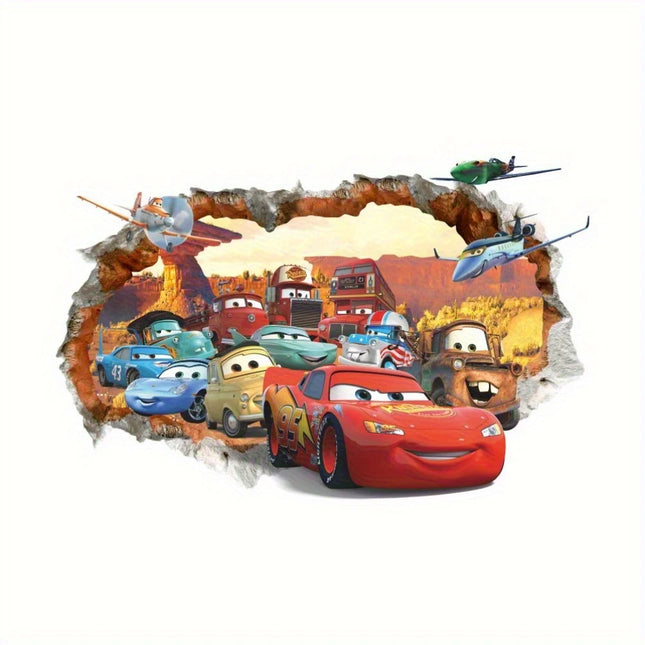 1 Disney Cars 3D Wall Sticker - Lightning Mcqueen and Racing Theme, Decals Suitable for Bedroom Decoration, Self-Adhesive Playful Design