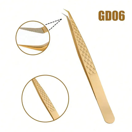 GEMERRY Golden Fiber Tips Eyelashes Tweezers Extension Stainless Steel Tweezer for Volume Fans Professional Tools