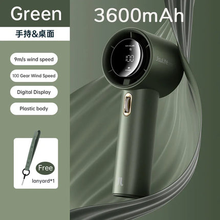 JISULIFE Mini Portable Hand Fan, 100 Wind Speeds, 5000mAh USB Battery Rechargeable, LED Digital Display, Travel,Camping,Outdoor