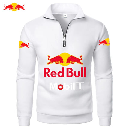 Red Bull Men's Sports Zipper Stand Collar Hoodie Youth Sweatshirt Solid Color Fashion Half-Zip Pullover Basic Warm Sportswear