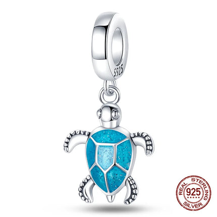 Charm 925 Silver Blue Ocean Life Theme Charm Beads Fit 3mm Original Bracelet For Women DIY Pendants Luxury Jewelry Gift Hot Sale