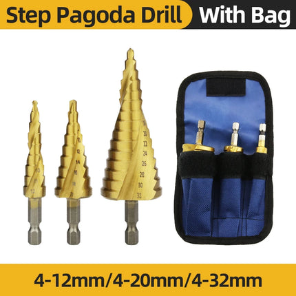TOOLEYE HSS Titanium Step Drill Bit Stage Drills For Metal Wood High Speed Stepped Drill Set Power Tools 3-12 4-12 4-20 4-32mm