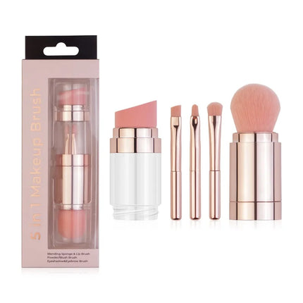 5 In 1 Portable Retractable Makeup Brushes For Foundation Eyebrow Lip Eyeshadow Loose Powder Cosmetic Set Makeup Brush Tools